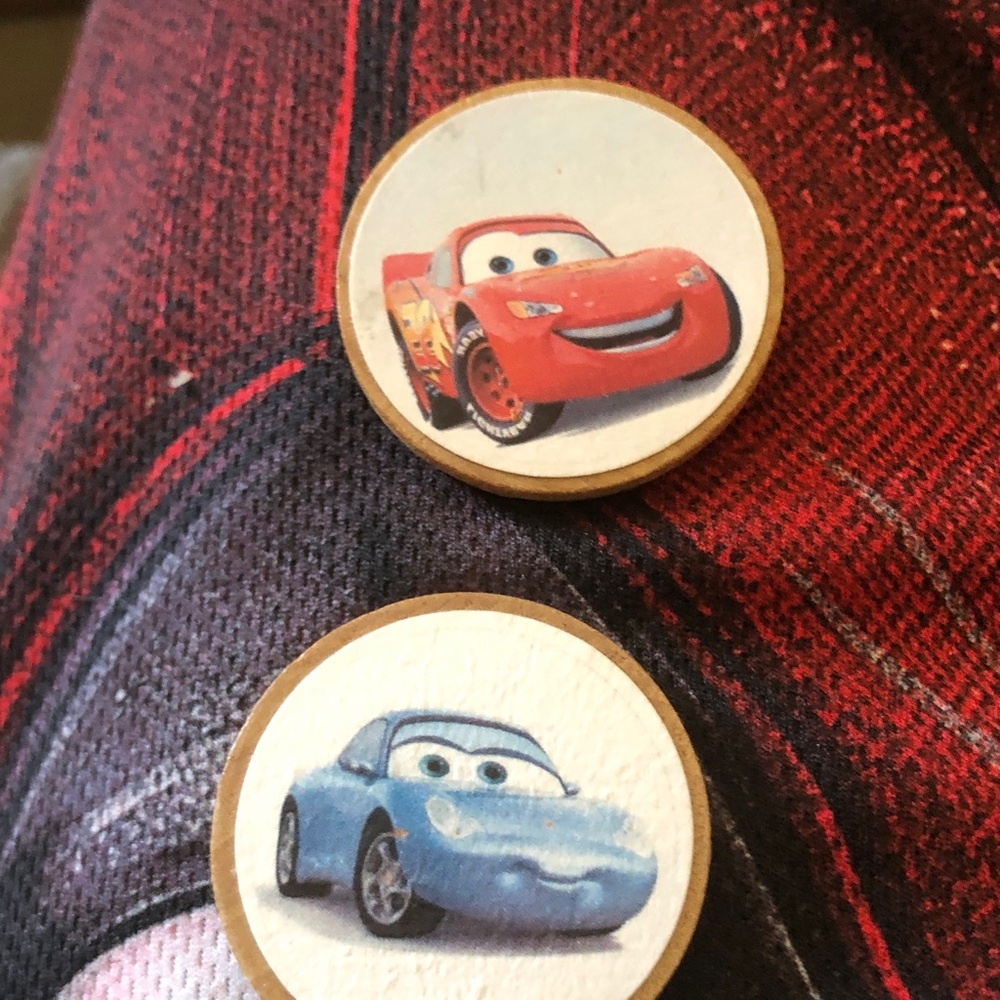 Disney Pixar Cars Wooden Game Pieces - Red & Light Blue